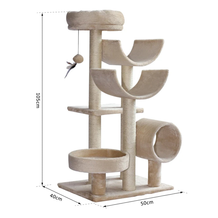 Beige Plush Cat Tree, L50 x W40 x H105 cm