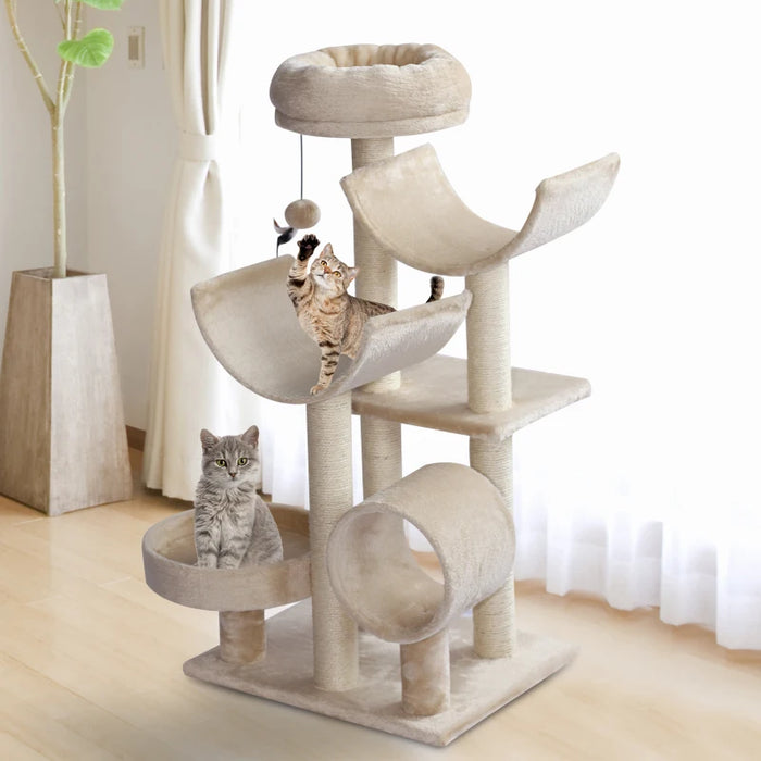 Beige Plush Cat Tree, L50 x W40 x H105 cm