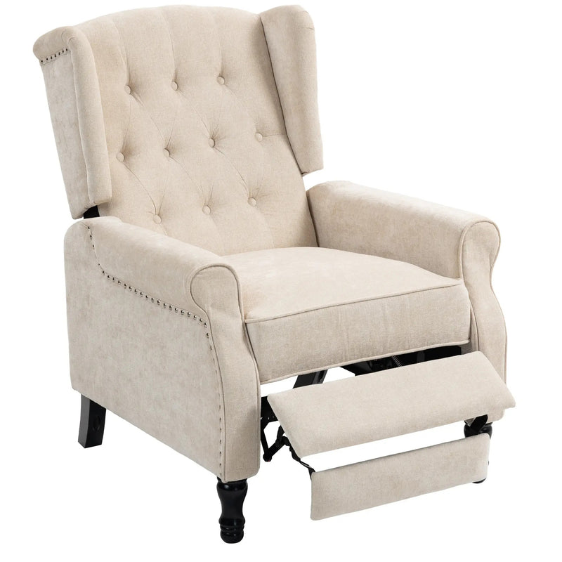 Reclining Vintage Armchair with Footrest for Living Room Comfort 150 Degree Beige