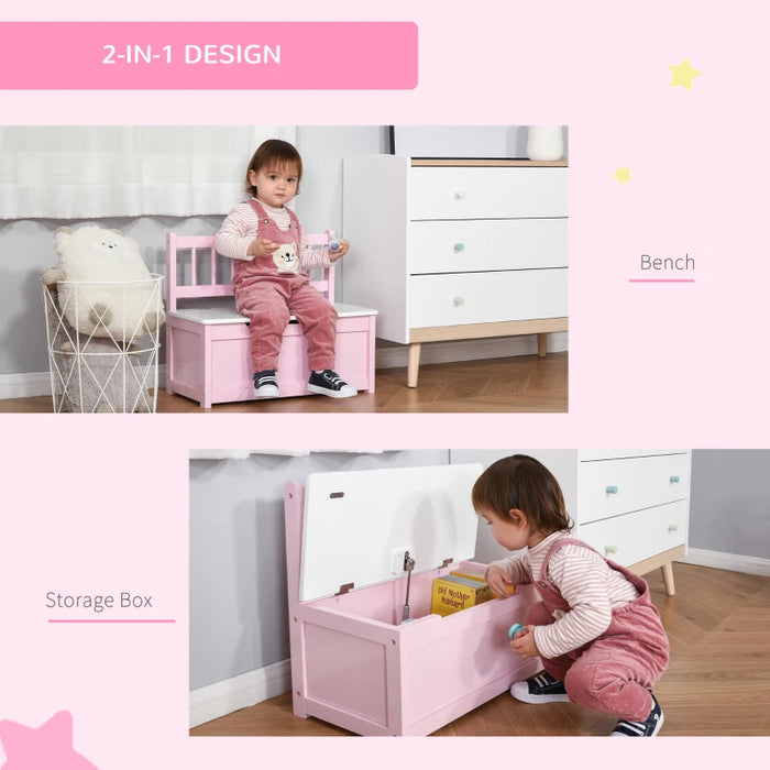 Pink 2-in-1 Kids Toy Box/Bench