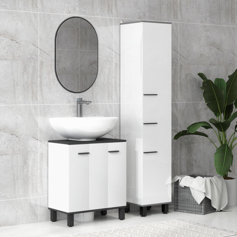 Under Sink Bathroom Cabinet High Gloss White Modern Storage Unit by HOMCOM