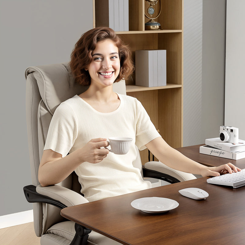 Reclining Office Chair with Footrest for All Day Comfort and Easy Clean Faux Leather Black