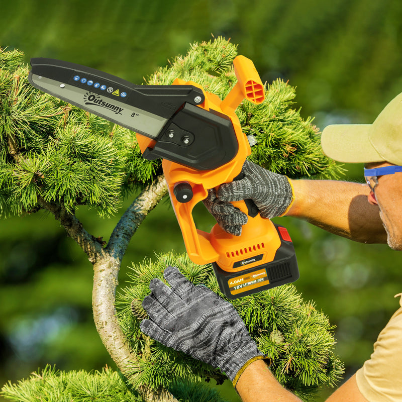 8 Inch Cordless Electric Chainsaw with Brushless Motor and 2 Batteries for Tree Pruning AOSOM