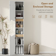 Tall Slim Bathroom Storage Cabinet with Shelves and Double Doors for Small Spaces White AOSOM