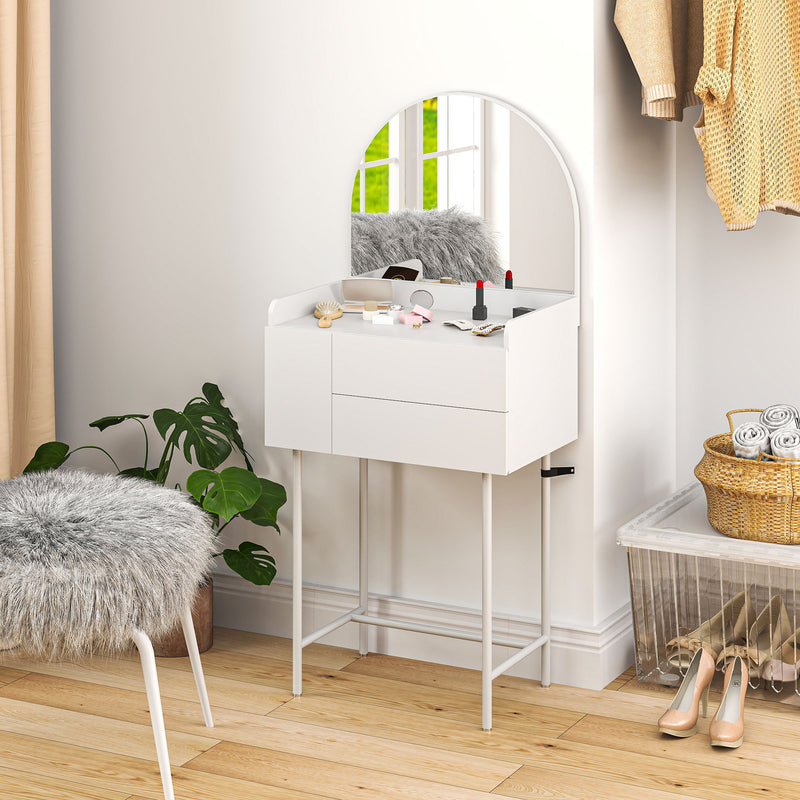 White Dressing Table with Arched Mirror and 3 Storage Drawers for Bedroom