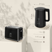 Black 1.5L 3000W Fast Boil Kettle and 2 Slice Toaster Set With 7 Browning Levels by HOMCOM