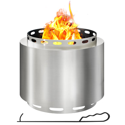 Smokeless Stainless Steel Fire Pit 48cm With Poker For Garden Camping And Bonfire Nights