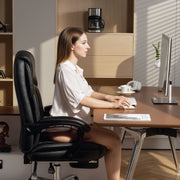 Reclining Faux Leather Office Chair With Footrest For All Day Comfort Black