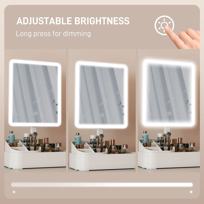 Rechargeable LED Makeup Vanity Mirror with Touch Controls and 180 Degree Rotation White AOSOM