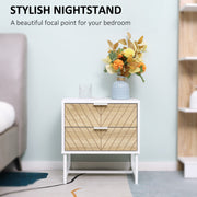 White and Oak Bedside Table with 2 Drawers and Metal Frame for Bedroom or Living Room
