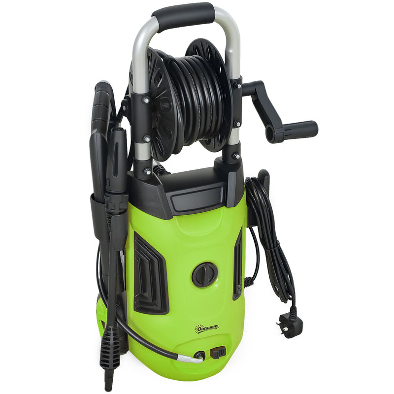 1800W High Pressure Washer 150 Bar with Adjustable Spray Nozzle and Hose Reel by Outsunny AOSOM