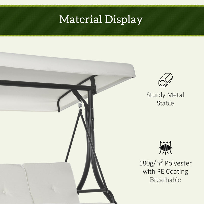 3 Seater Garden Swing Chair with Adjustable Canopy and Metal Frame Cream White by Outsunny