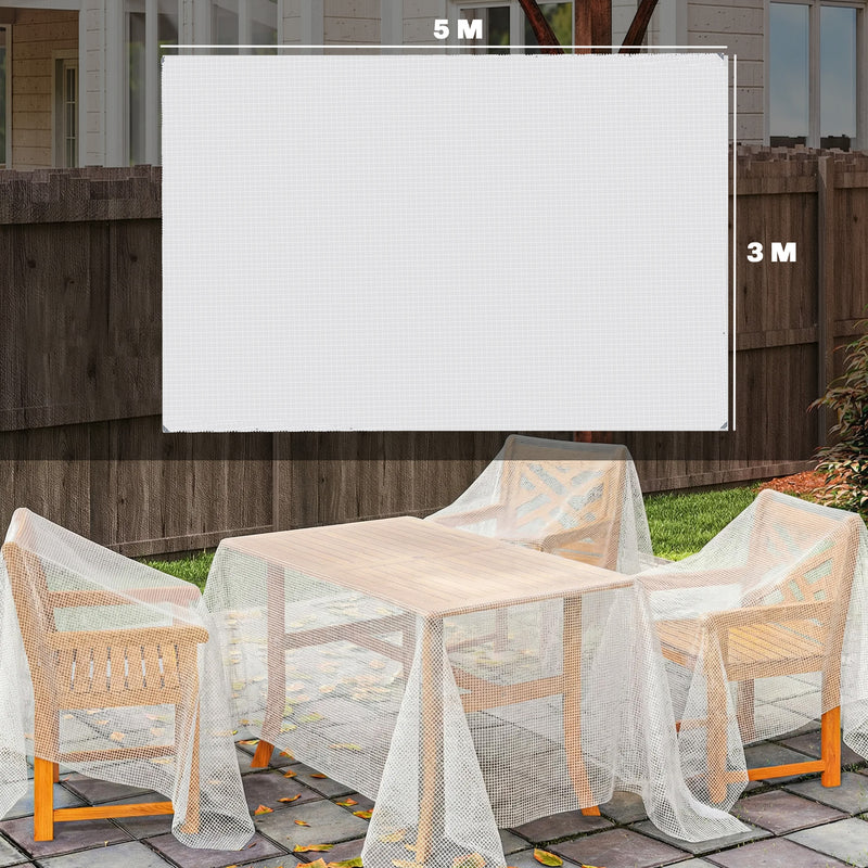 Waterproof Heavy Duty Tarpaulin for Outdoor Furniture and Car Protection 5 x 3 m White AOSOM