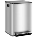 Kitchen Pedal Bin with Dual 20L Compartments for Easy Rubbish and Recycling Silver Tone AOSOM