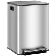 Kitchen Pedal Bin with Dual 20L Compartments for Easy Rubbish and Recycling Silver Tone AOSOM
