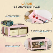 3 in 1 Kids Easel with Magnetic Whiteboard Chalkboard Paper Roll and Storage Baskets, Pink