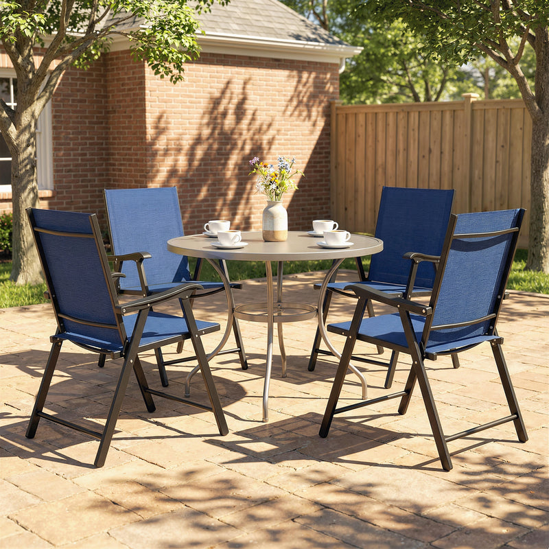 Folding Garden Chairs Set of 4 for Comfortable Outdoor Seating Navy Blue