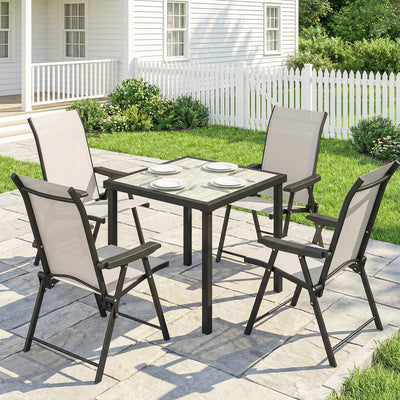 4 Seater Garden Dining Set with Folding Chairs and Space Saving Table for Small Patios, Brown Outsunny