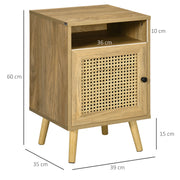 Set of 2 Rattan Bedside Tables with Storage Shelf and Cupboard Ideal for Bedrooms Natural