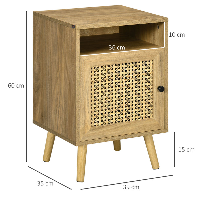 Set of 2 Rattan Bedside Tables with Storage Shelf and Cupboard Ideal for Bedrooms Natural