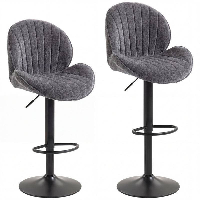 Adjustable Swivel Bar Stools with Curved Backrest for Kitchen Counters Grey and Black AOSOM