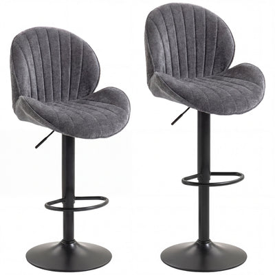 Adjustable Swivel Bar Stools with Curved Backrest for Kitchen Counters Grey and Black AOSOM