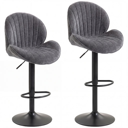 Adjustable Swivel Bar Stools with Curved Backrest for Kitchen Counters Grey and Black AOSOM