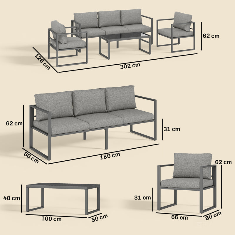 Garden Furniture Set with Cushions and Rust Resistant Frame for Relaxing Outdoors, Dark Grey