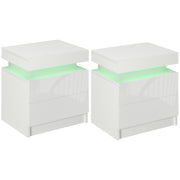 Set of 2 Bedside Tables with LED Lights and 4 Drawers Modern Storage Units White