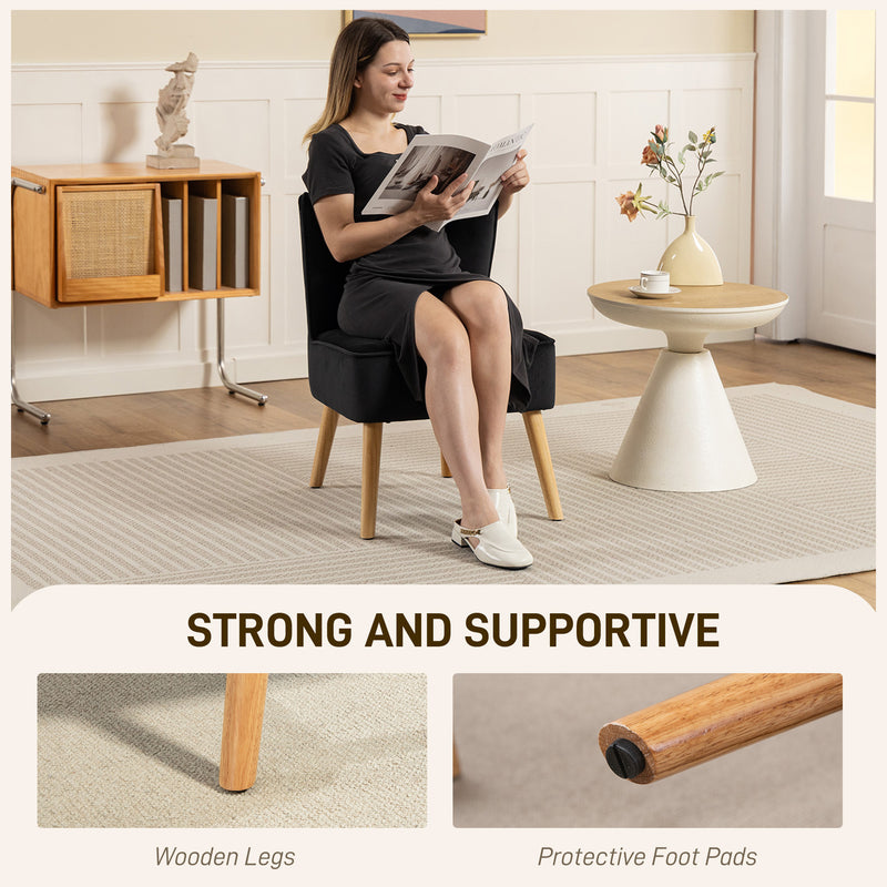 Modern Fabric Accent Chair with Thick Padding and Rubber Wood Legs for Living Room, Black