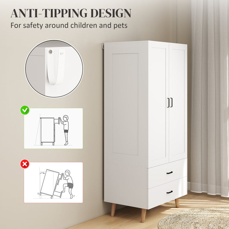 Wardrobe with Deep Hanging Space and Drawers for Organised Bedroom Storage White