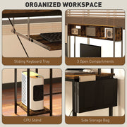 Rustic Brown L Shaped Computer Desk with Power Outlet and Storage for Two Person by HOMCOM