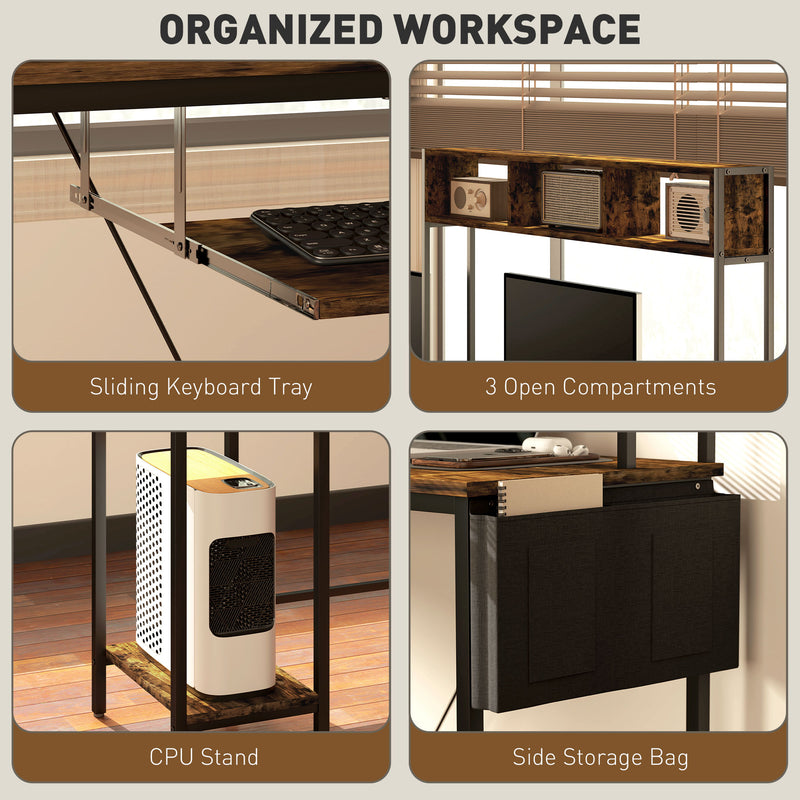 Rustic Brown L Shaped Computer Desk with Power Outlet and Storage for Two Person by HOMCOM