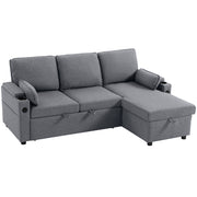 Corner Sofa Bed with Storage and USB Charging for Flexible Guest Sleeping Grey AOSOM