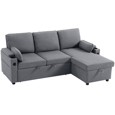 Corner Sofa Bed with Storage and USB Charging for Flexible Guest Sleeping Grey AOSOM
