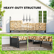 Heavy Duty Firewood Log Rack With Waterproof Cover For Outdoor Storage 300kg Black