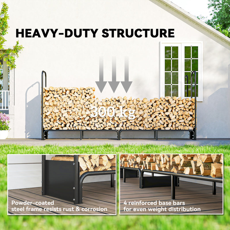 Heavy Duty Firewood Log Rack With Waterproof Cover For Outdoor Storage 300kg Black