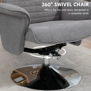 Grey Velvet Swivel Recliner Armchair With Footstool For Living Room Or Office Use