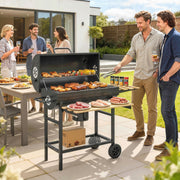Barrel Charcoal BBQ Grill for Easy Outdoor Cooking with Large Cooking Area and Storage Black Outsunny