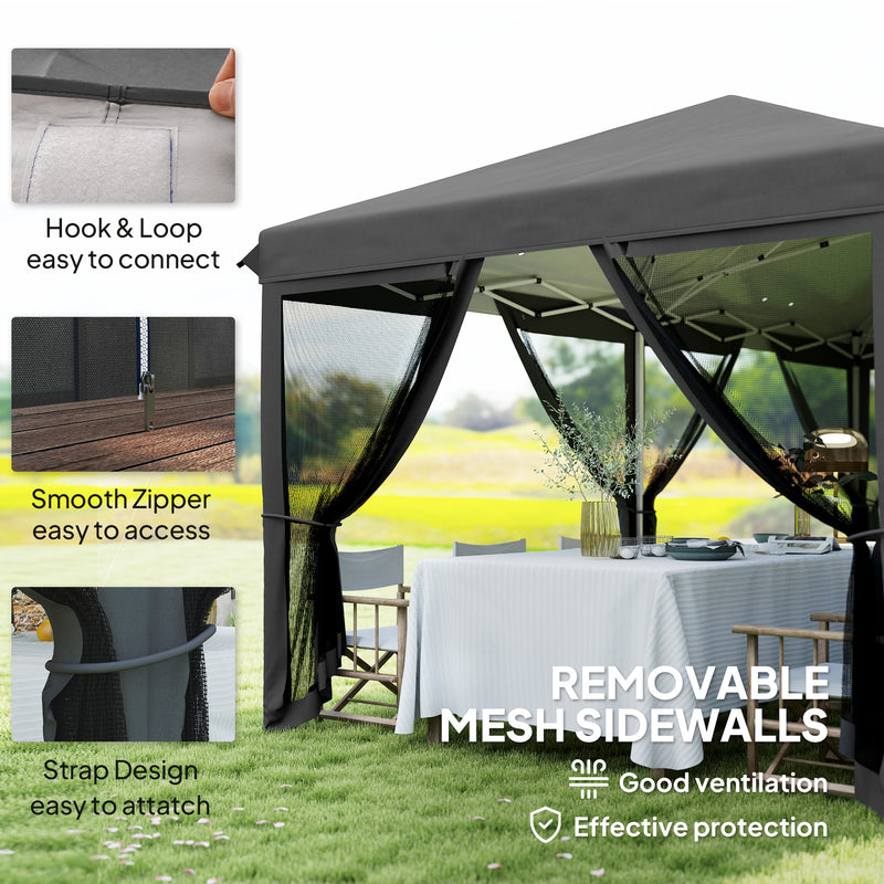 Black 3x6m Pop Up Garden Gazebo With Mesh Sidewalls and Carry Bag for Garden Parties by Outsunny