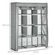 Light Grey Fabric Portable Wardrobe with 8 Shelves and 2 Hanging Rods by HOMCOM