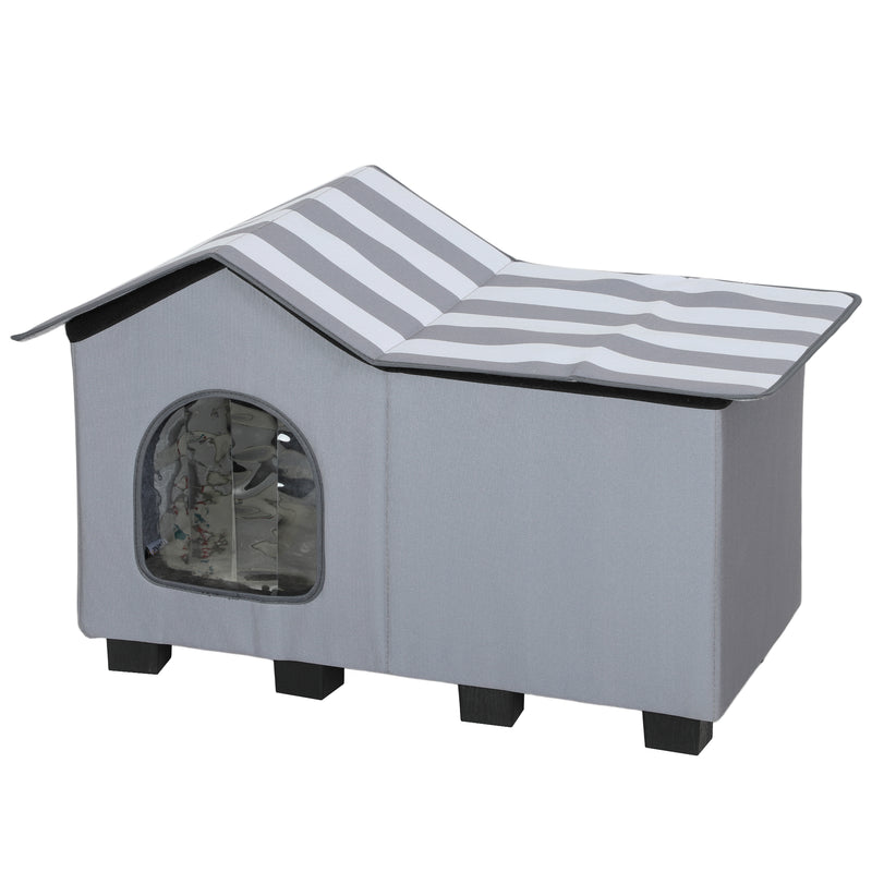 Weatherproof Outdoor Cat House with Elevated Base and Cushion for Winter Comfort Grey