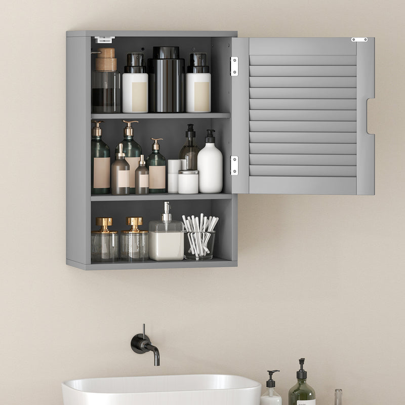 Wall Mounted Bathroom Cabinet With Adjustable Shelves For Compact Storage Grey AOSOM
