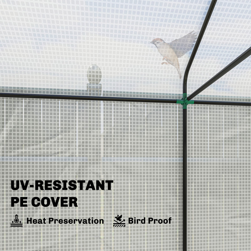 Two-Room Walk-In Greenhouse with Roll-Up Door & Mesh Windows – 140 x 200cm Outsunny