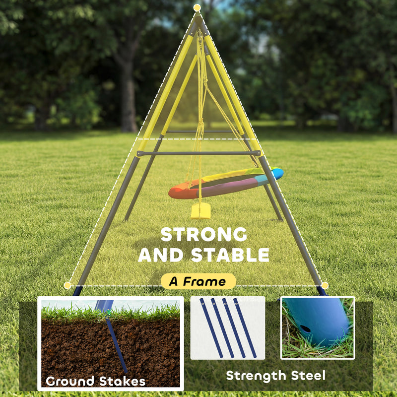 Kids Garden Swing Set with Nest and Belt Swings for Safe Outdoor Play Multicolour AOSOM