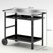 Black BBQ Trolley with Stainless Steel Top Adjustable Shelf and Storage by Outsunny
