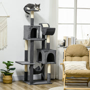 Multilevel Cat Tree Tower with Hammock Scratching Posts and Hideaway House Dark Grey