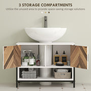 Cream White Under Sink Bathroom Cabinet with Herringbone Doors by HOMCOM