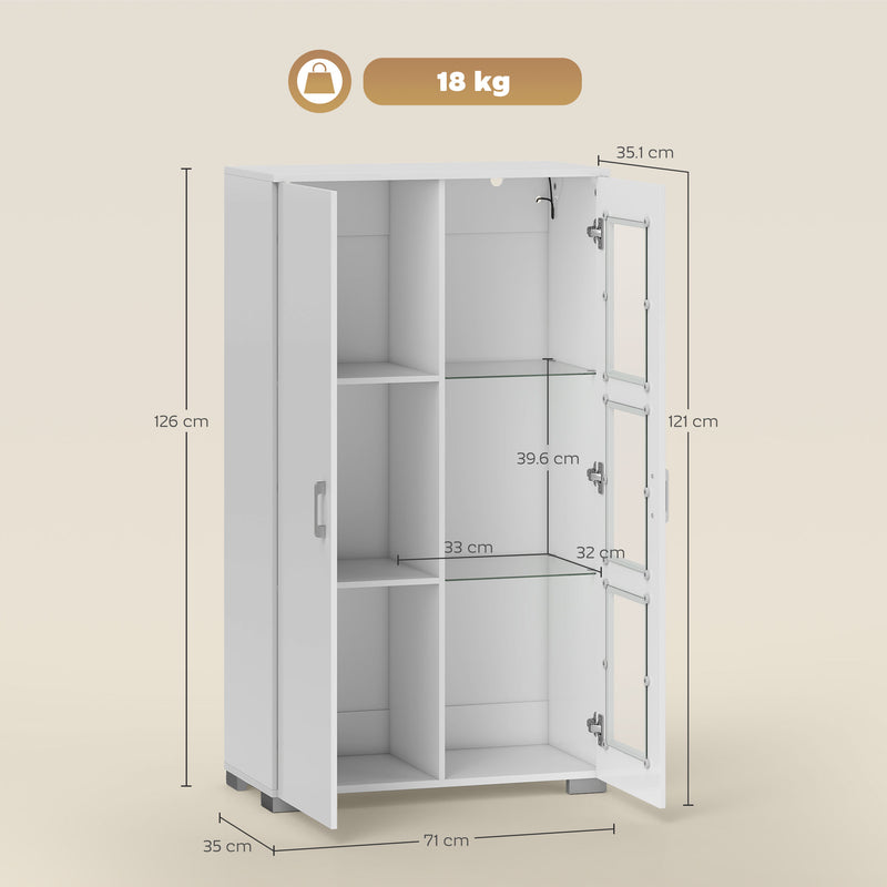 Modern High Gloss Sideboard with LED Lights and Glass Shelves for Living Room Storage, White