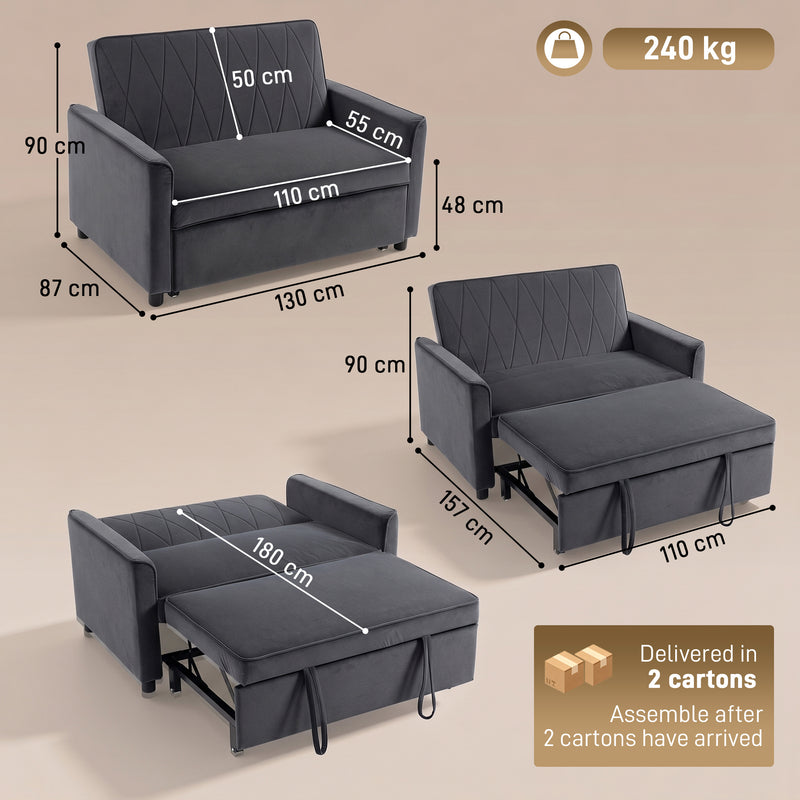 2 Seater Sofa Bed for Small Spaces with Easy Pull Out Guest Bed Function Dark Grey